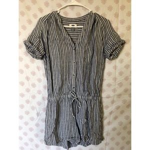 Navy stripped linen romper